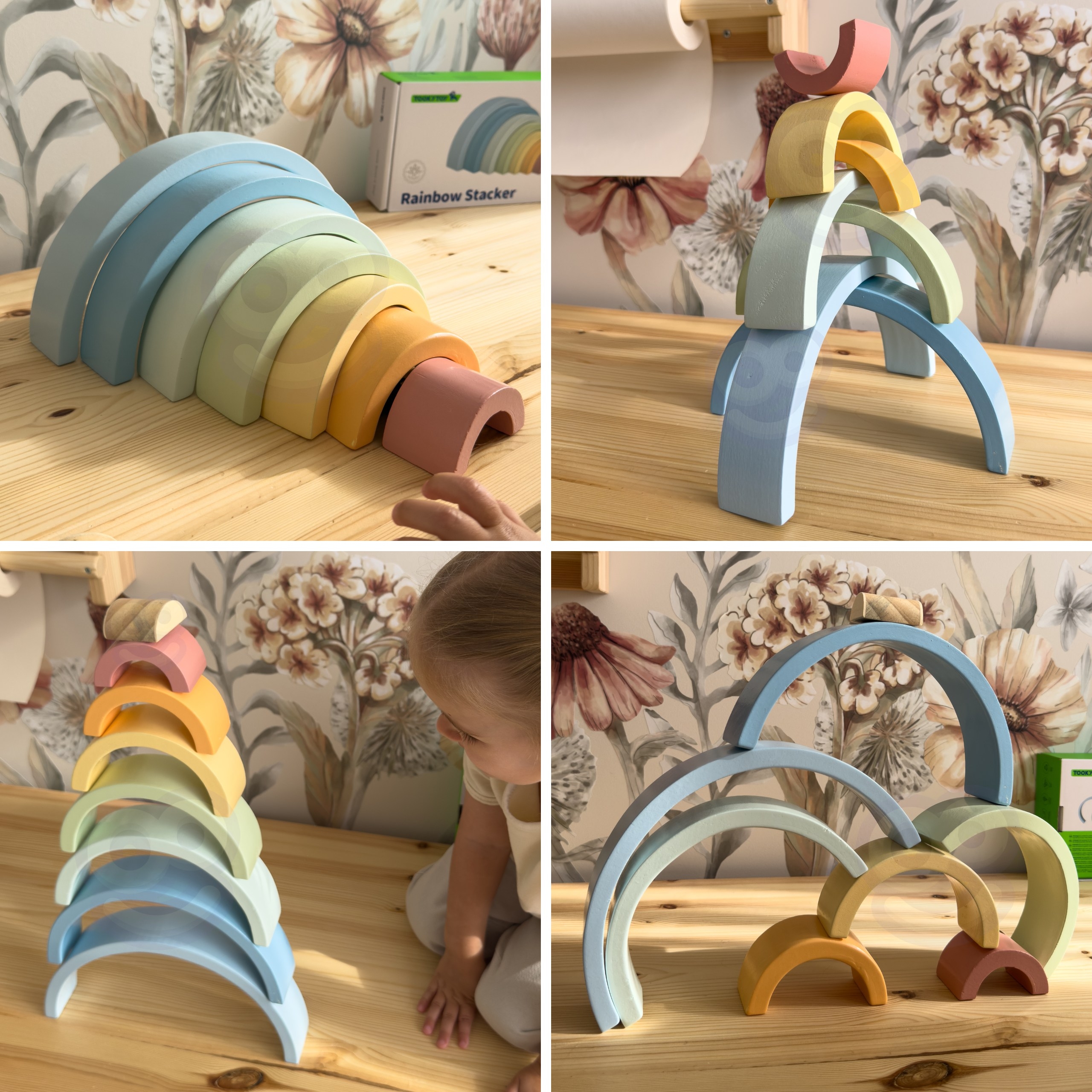 TOOKY TOY Pastelowa Układanka Drewniane Klocki Montessori Tęcza