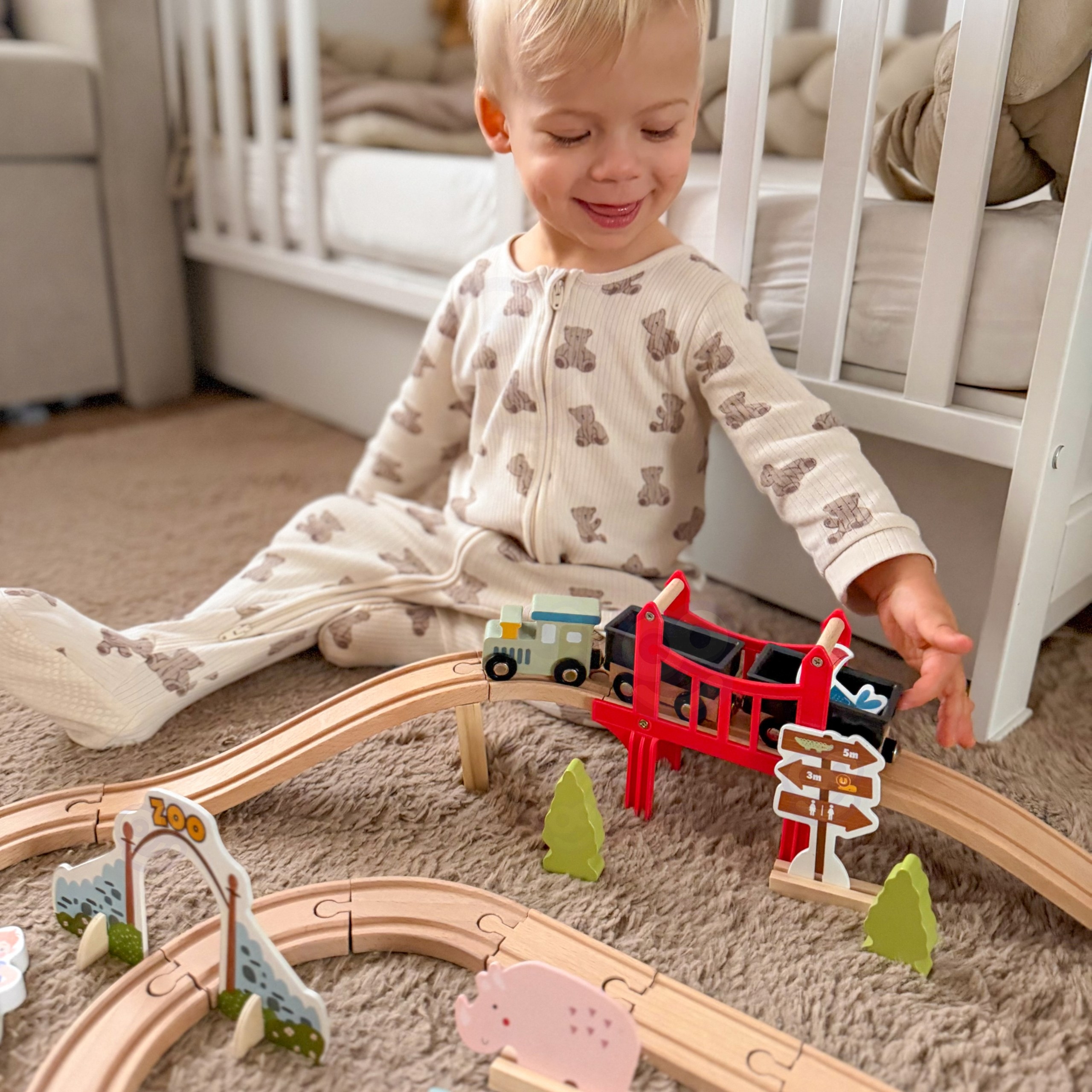 WOOPIE GREEN Drewniana Kolejka ZOO Zestaw XL Pociąg na Magnes Tor 60 el. FSC