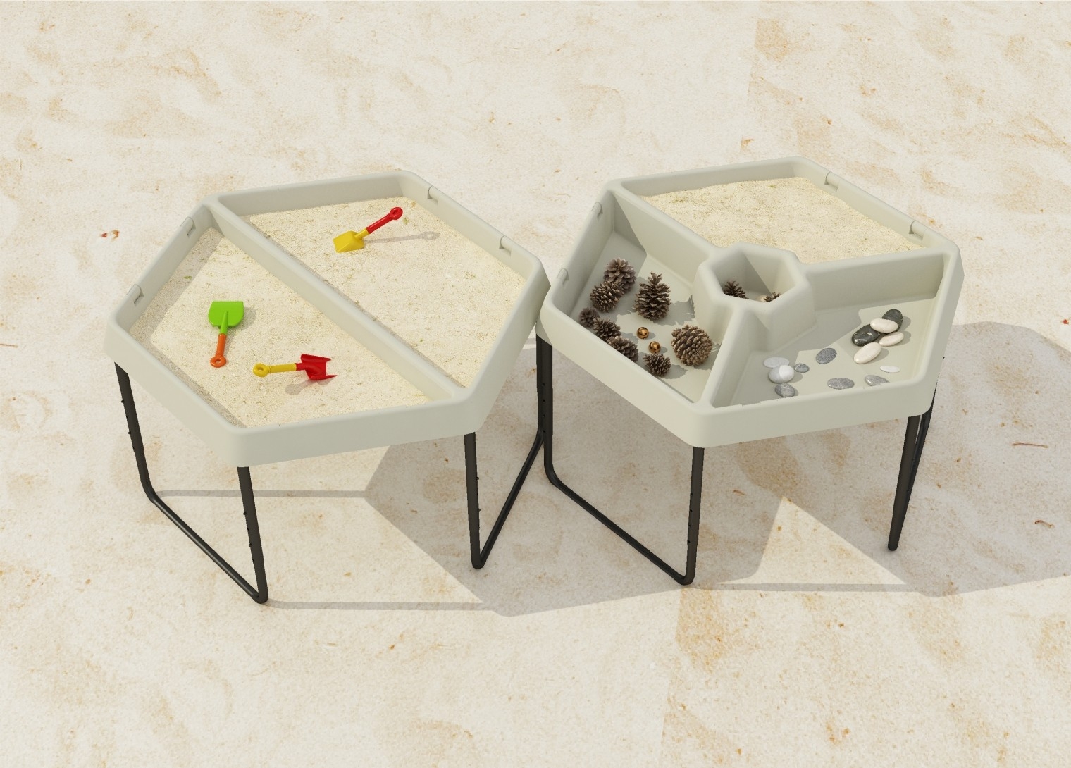 Sześciokątny stolik do zabawy piaskiem i wodą 3 komory regulowana wysokość - 2 z 4