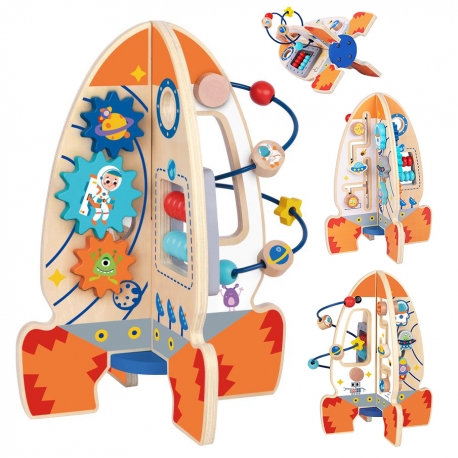 Tooy Toy Duża Drewniana Zabawka Edukacyjna Wielofunkcyjna Rakieta