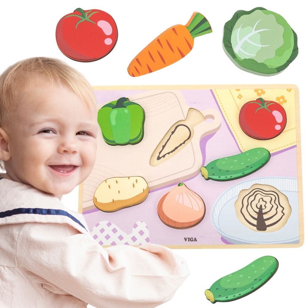 Drewniane puzzle układanka montessori 2w1 figurki warzywa - 13 z 13