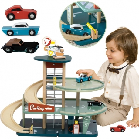 CLASSIC WORLD Wielopoziomowy Parking Auta Helikopter Dystybutor Myjnia + Akc.