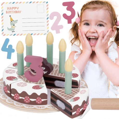 TOOKY TOY Drewniany Tort Urodzinowy ze Świeczkami Rzepy