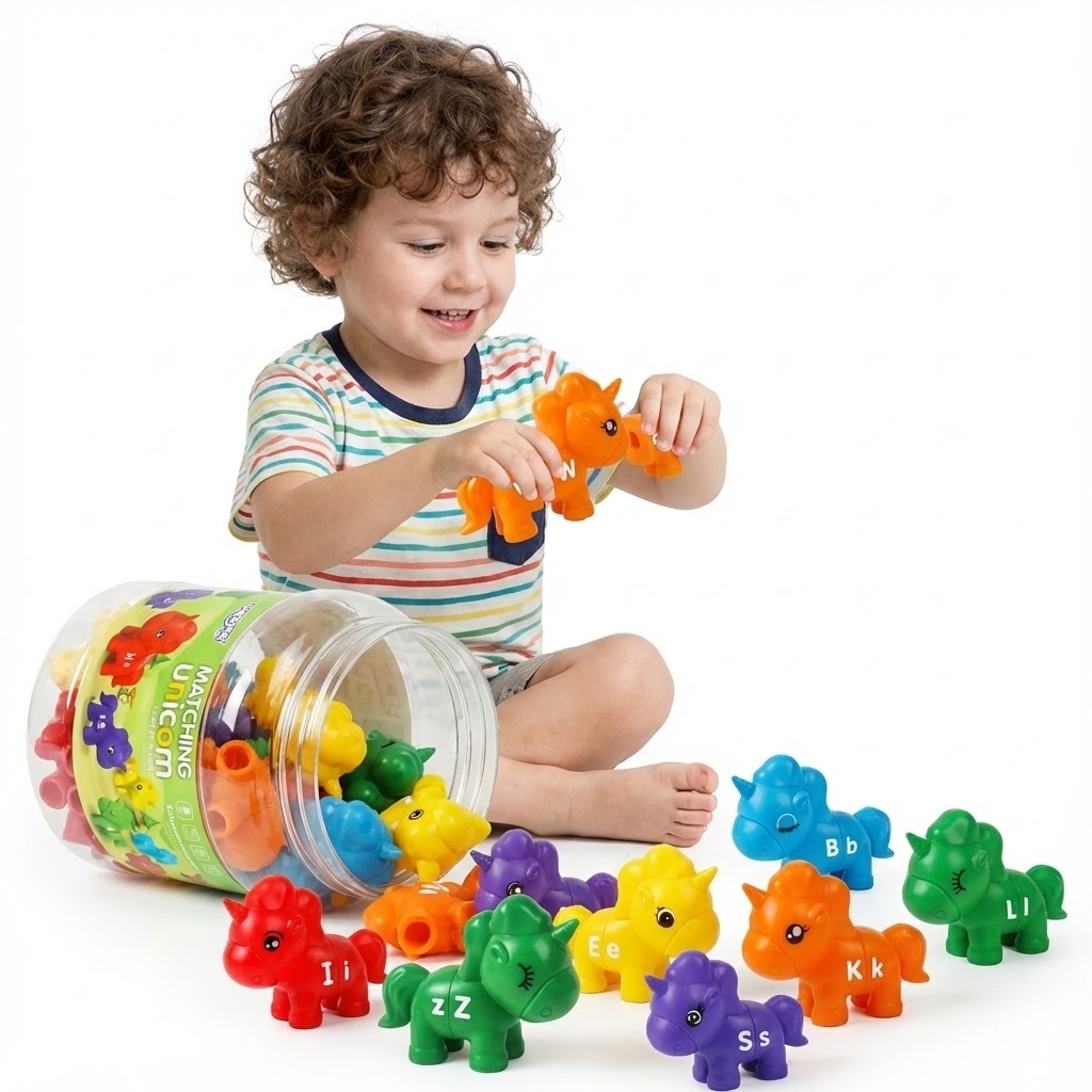 Figurki montessori zestaw edukacyjny jednorożce do składania "dopasuj literki" 13 el. - 15 z 15