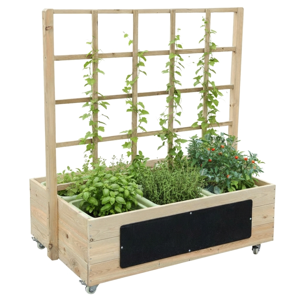 Edu drewniany kwietnik na kółkach do ogrodu + tablica - 6 z 6