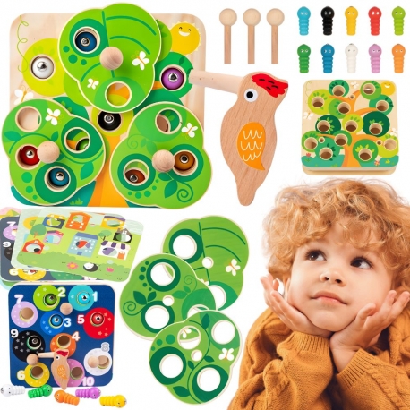 TOOKY TOY Drewniana Gra Zręcznościowa 2w1 Wyciągnij Robaczki dla Dzieci
