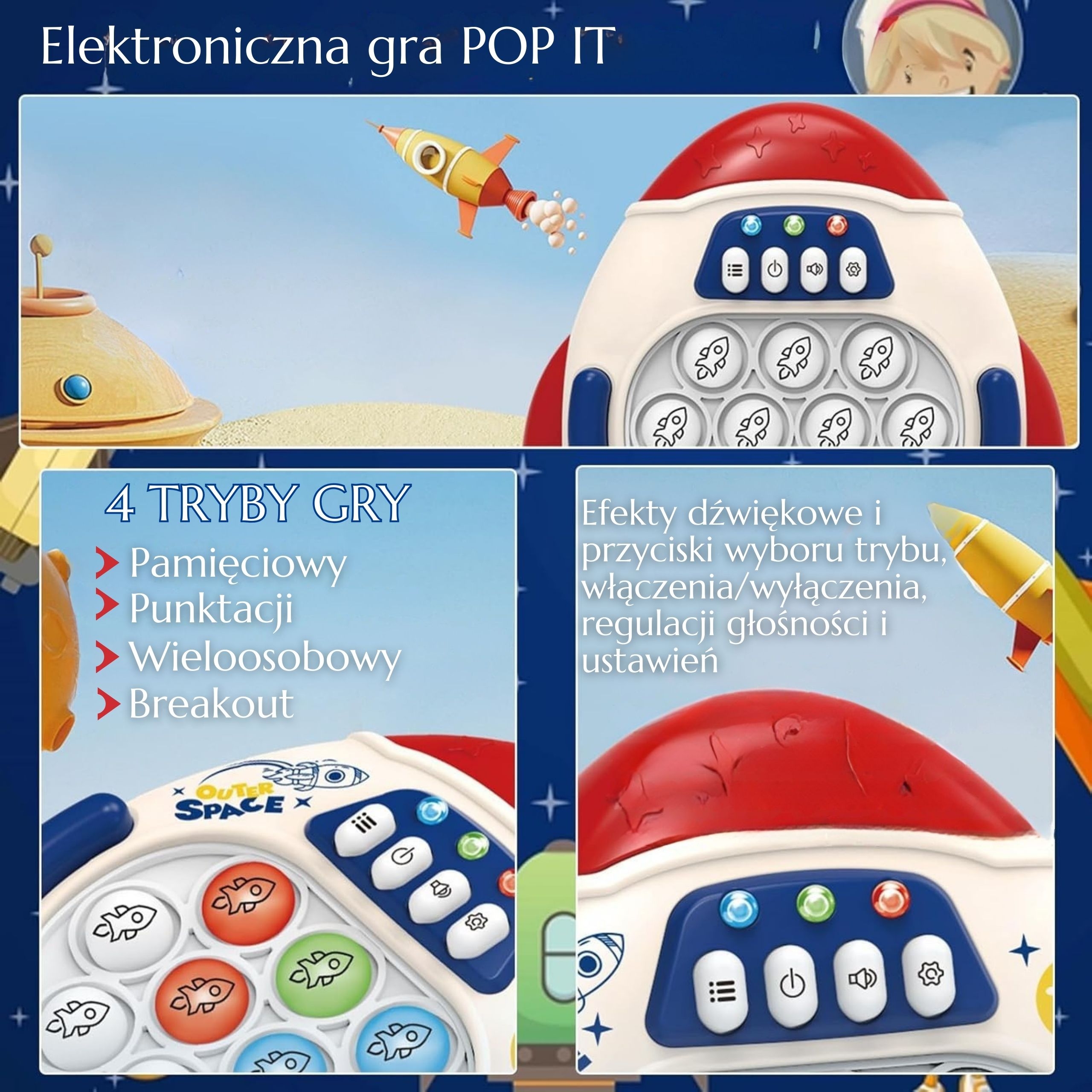Gra pop it elektroniczna antystresowa zręcznościowa rakieta red - 6 z 6
