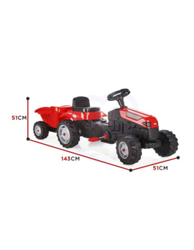 WOOPIE Traktor MAX na pedały z przyczepą czerwony