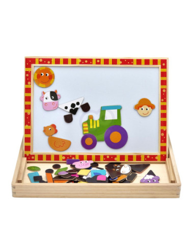 TOOKY TOY Drewniana Tablica Dwustronna Puzzle Układanka Magnetyczna Farma