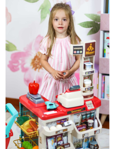 WOOPIE Supermarket z Wózkiem Sklepowym Waga Kasa Skaner + 48 Akcesoriów