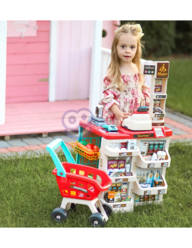 WOOPIE Supermarket z Wózkiem Sklepowym Waga Kasa Skaner + 48 Akcesoriów