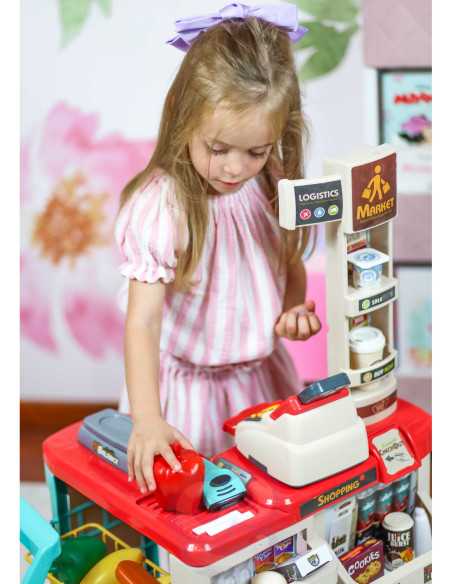 WOOPIE Supermarket z Wózkiem Sklepowym Waga Kasa Skaner + 48 Akcesoriów