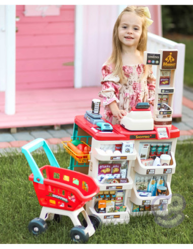 WOOPIE Supermarket z Wózkiem Sklepowym Waga Kasa Skaner + 48 Akcesoriów