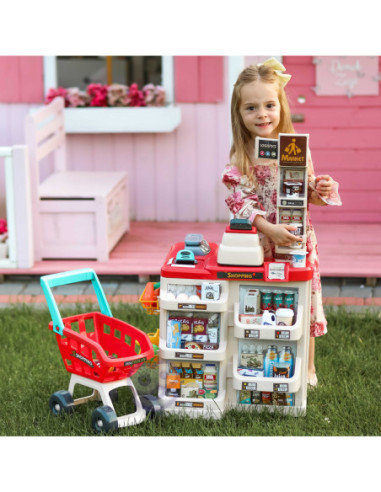 WOOPIE Supermarket z Wózkiem Sklepowym Waga Kasa Skaner + 48 Akcesoriów