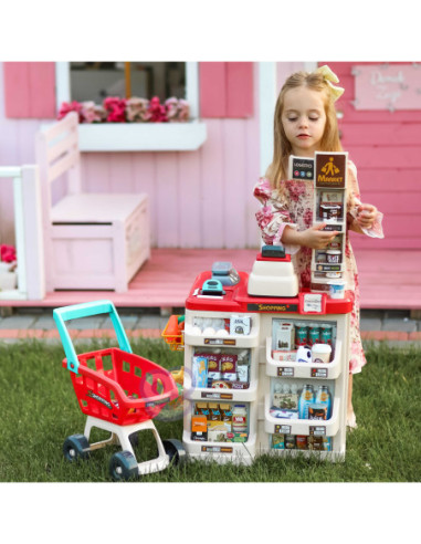 WOOPIE Supermarket z Wózkiem Sklepowym Waga Kasa Skaner + 48 Akcesoriów