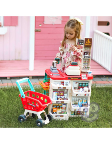 WOOPIE Supermarket z Wózkiem Sklepowym Waga Kasa Skaner + 48 Akcesoriów