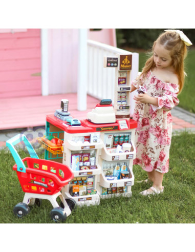 WOOPIE Supermarket z Wózkiem Sklepowym Waga Kasa Skaner + 48 Akcesoriów