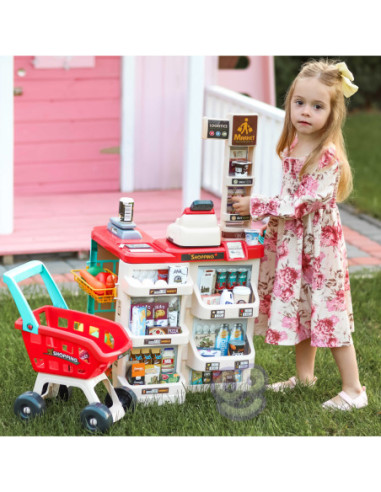 WOOPIE Supermarket z Wózkiem Sklepowym Waga Kasa Skaner + 48 Akcesoriów
