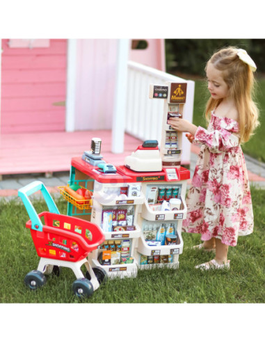 WOOPIE Supermarket z Wózkiem Sklepowym Waga Kasa Skaner + 48 Akcesoriów