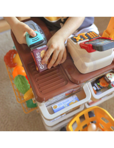 WOOPIE Supermarket z Wózkiem Waga Kasa Skaner + 48 Akcesoriów