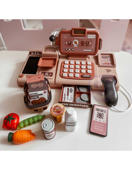 WOOPIE Kasa Sklepowa Dla Dzieci Skaner Waga Mikrofon + 25 Akc.