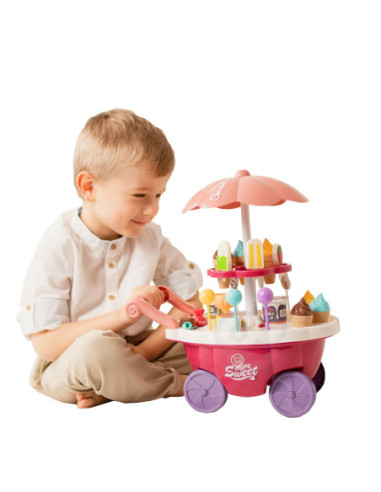 WOOPIE Sklep Wózek Stoisko z Lodami Słodyczami Dźwięk Światło + 36 Akc