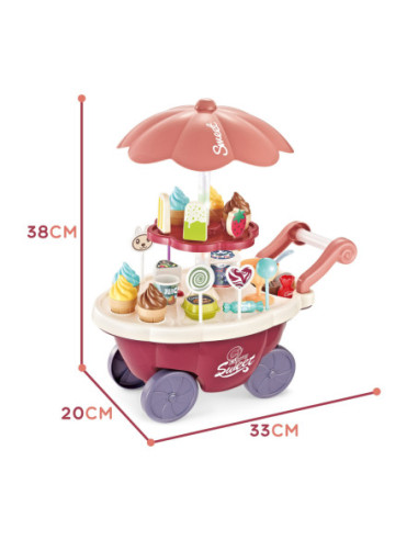 WOOPIE Sklep Wózek Stoisko z Lodami Słodyczami Dźwięk Światło + 36 Akc