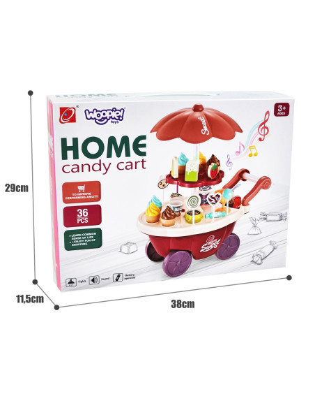 WOOPIE Sklep Wózek Stoisko z Lodami Słodyczami Dźwięk Światło + 36 Akc