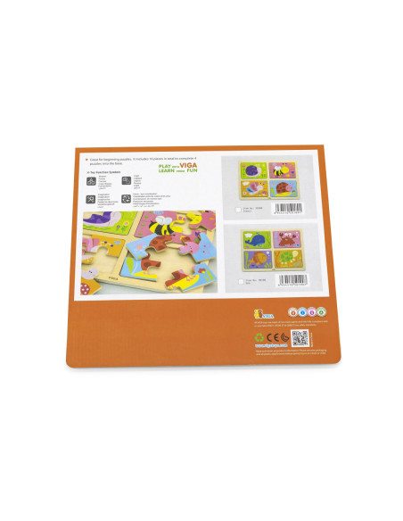 VIGA Drewniane Puzzle Owady 4w1