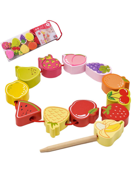 CLASSIC WORLD Drewniana Nawlekanka Owoce 13 el.