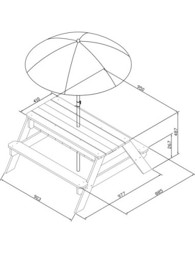 AXI Stół Piknikowy Nick z Ławką i Parasolem oraz Pojemnikami na Wodę/Piasek