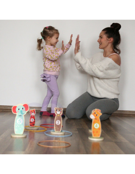 Tooky Toy Drewniana Gra Zręcznościowa Rzut do Celu Zwierzątka 15 el.