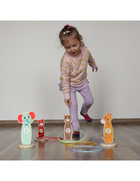 Tooky Toy Drewniana Gra Zręcznościowa Rzut do Celu Zwierzątka 15 el.