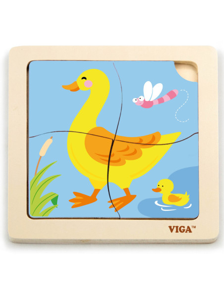 VIGA Poręczne Drewniane Puzzle Kaczuszka