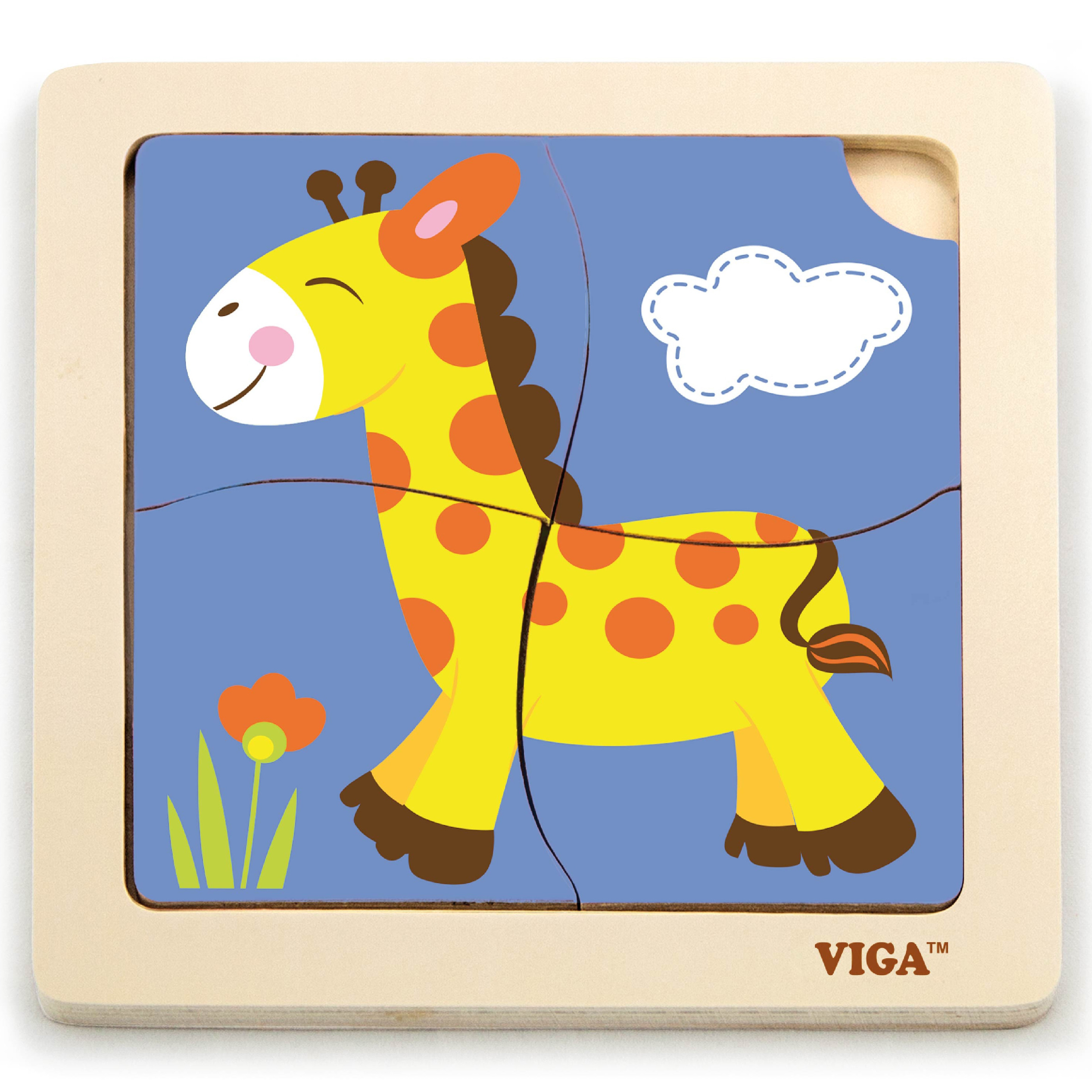 VIGA Greppvänligt Träpussel Giraff