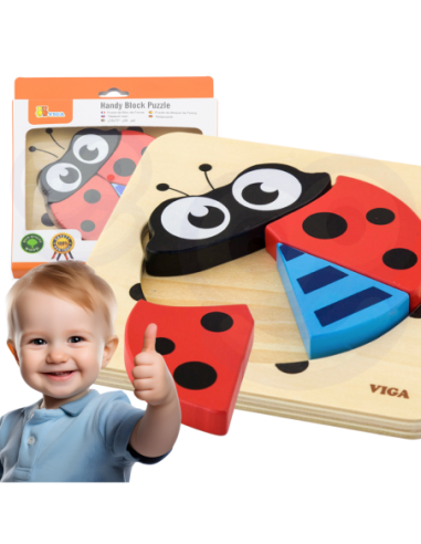 VIGA Pierwsze drewniane Puzzle maluszka Biedronka