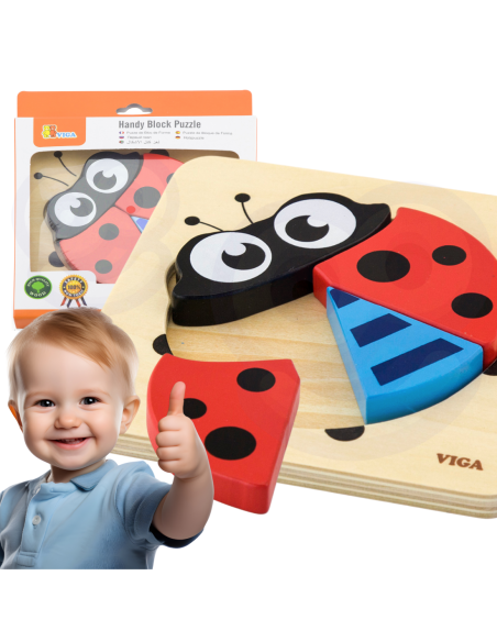 VIGA Pierwsze drewniane Puzzle maluszka Biedronka