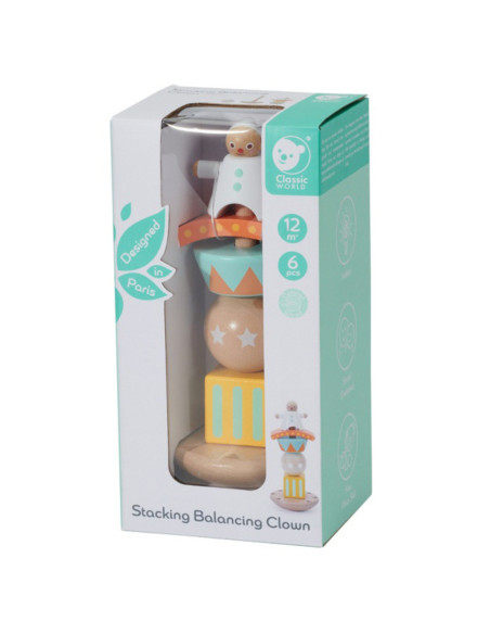 CLASSIC WORLD Drewniana Układanka Piramidka Klocki Balansujący Wesoły Klaun