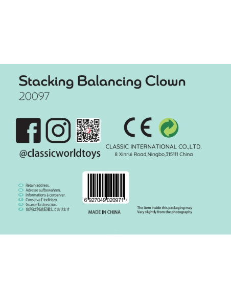 CLASSIC WORLD Drewniana Układanka Piramidka Klocki Balansujący Wesoły Klaun