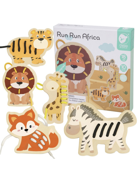CLASSIC WORLD Drewniana Sznurowanka Przeplatanka Nawlekanka Zwierzątka Afryka 10 el.