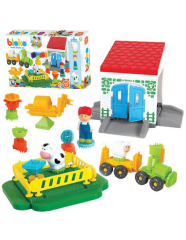 MOCHTOYS Klocki Jeżyki Pin Bricks FARMA w Kartonie 100 el. + 3 Figurki