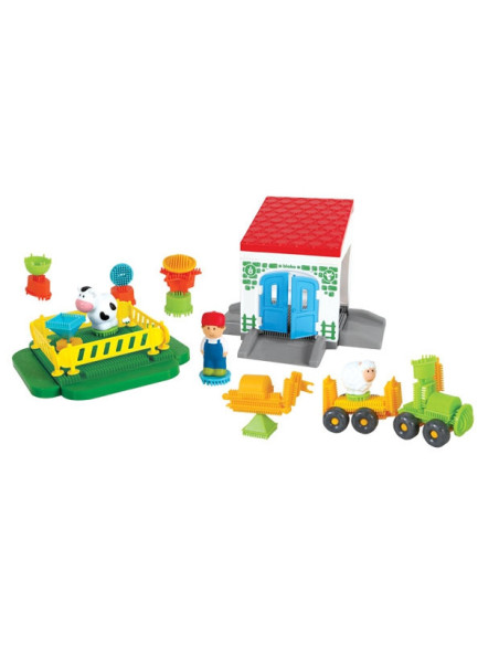 MOCHTOYS Klocki Jeżyki Pin Bricks FARMA w Kartonie 100 el. + 3 Figurki