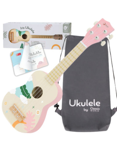 CLASSIC WORLD Drewniane Ukulele Gitara dla Dzieci Różowa