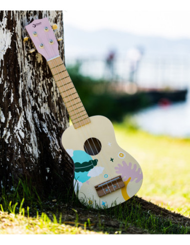 CLASSIC WORLD Drewniane Ukulele Gitara dla Dzieci Różowa