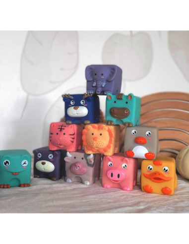 WOOPIE Klocki Sensoryczne Układanka Do Ściskania Dźwięk Zwierzątka 12 el.