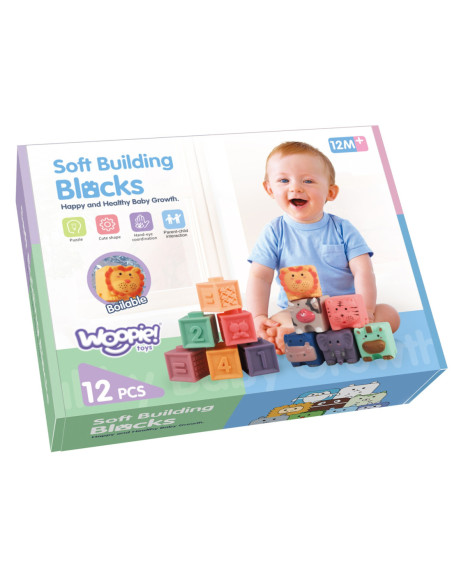 WOOPIE Klocki Sensoryczne Układanka do Ściskania Dźwięk Nauka Liczenia 12 el.