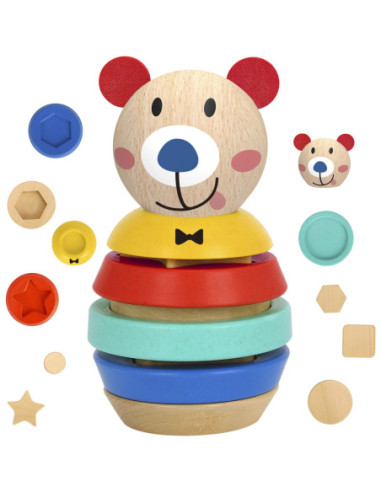 TOOKY TOY Drewniana Układanka Piramidka Kształty Miś 11 el.
