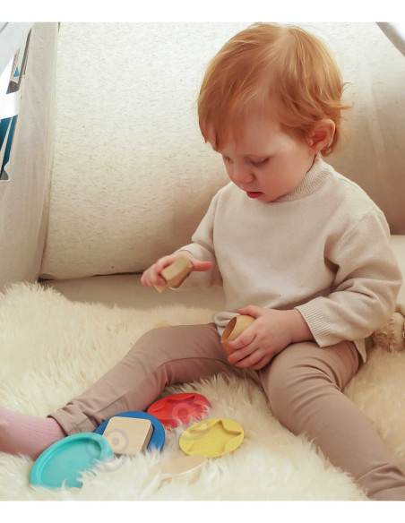 TOOKY TOY Drewniana Układanka Piramidka Kształty Miś 11 el.