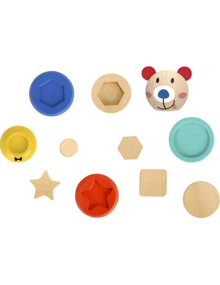 TOOKY TOY Drewniana Układanka Piramidka Kształty Miś 11 el.