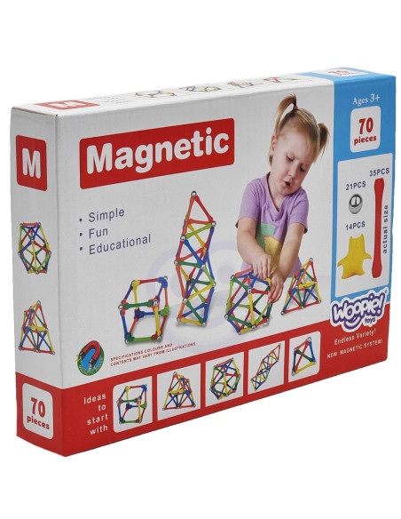 WOOPIE Klocki Magnetyczne Konstrukcyjne Układanka Kreatywna 70 el.